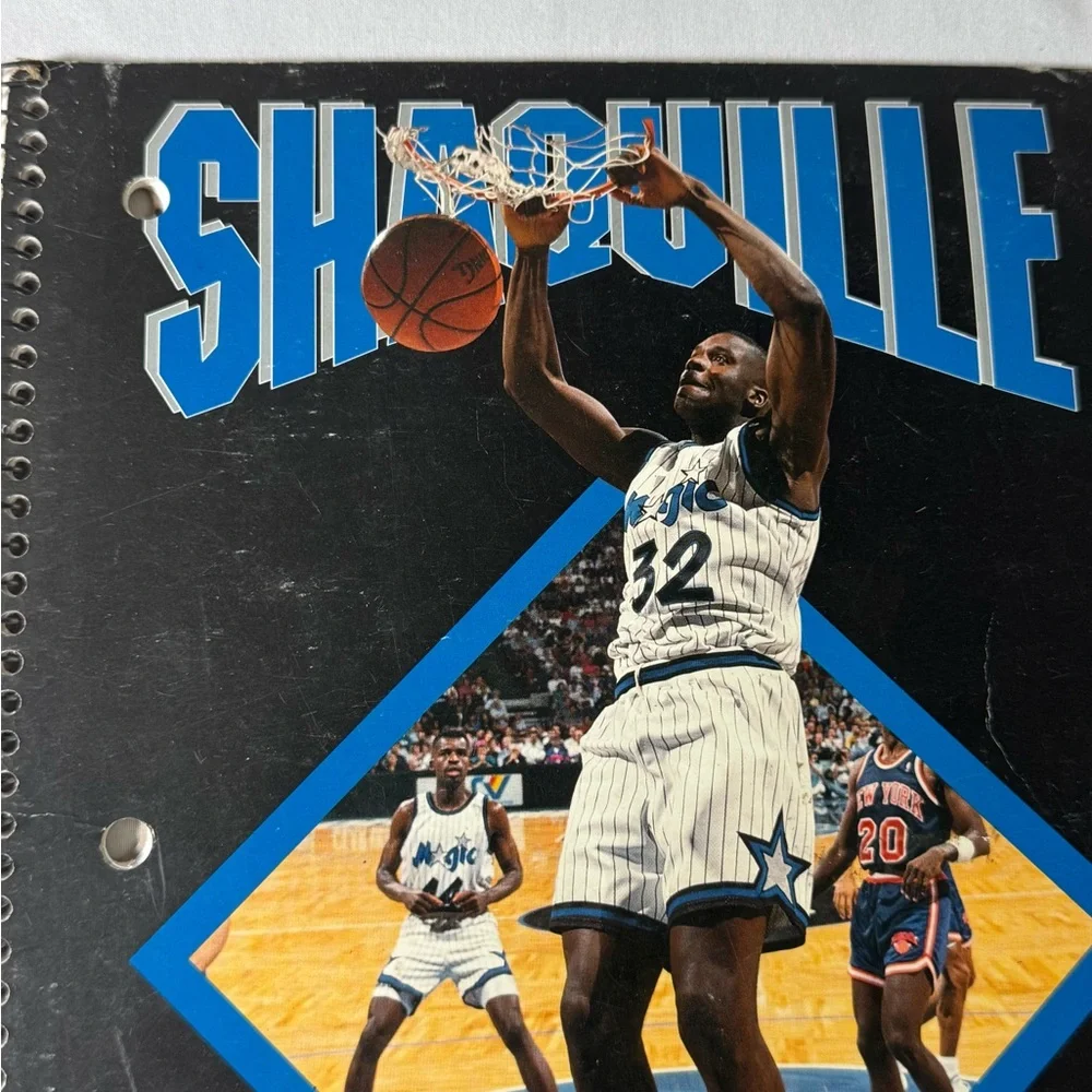 VINTAGE SHAQUILLE O’NEAL ORLANDO MAGIC NOTEBOOK. USA MADE 1995 STARLINE NBA DUNK
